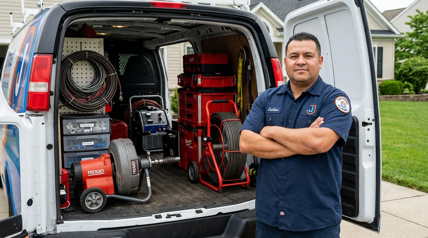 Professional drain cleaning equipment and Johns Plumbing LLC plumber in Pine Knot