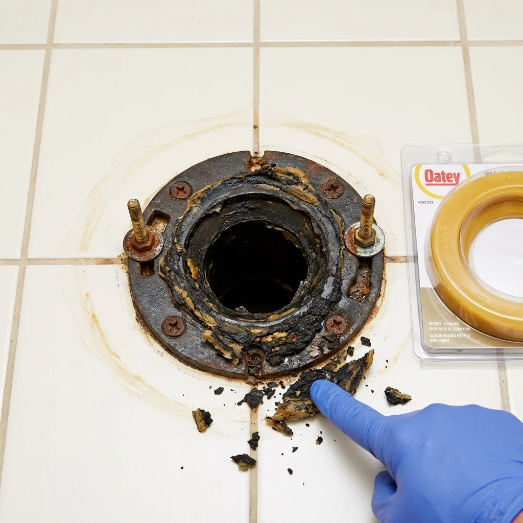Failed wax ring showing water seepage at the base of a toilet in a Pine Knot, KY home